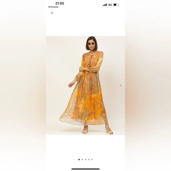 Label ritu kumar maxi dress in mustard colour in size L - Picture 3 of 4